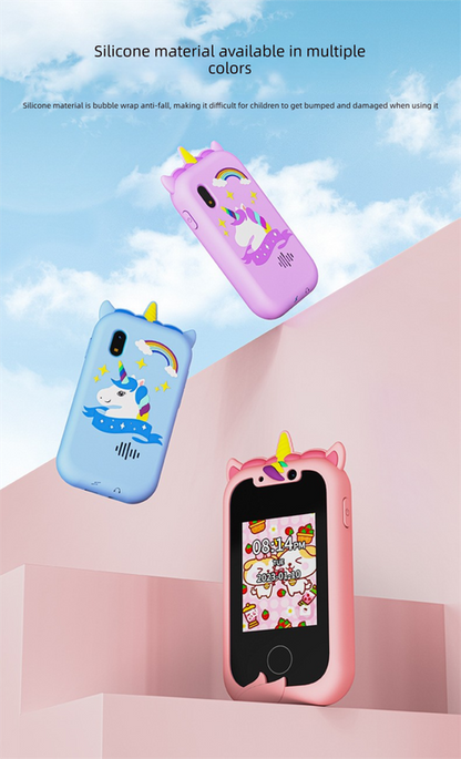 Kids Unicorn Smart Phone Toy with Dual Camera and IPS Touch Screen Educational Games MP3 Music Player 512MB Card Included Pink Silicone Case Ideal for Girls Gift - Image 3