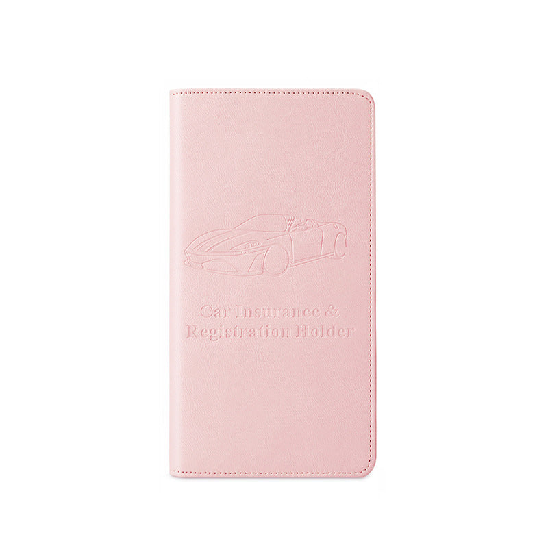 Car Registration and Insurance Holder - Premium PU Leather Vehicle Document Wallet - Slim Glove Box Organiser for Rego Papers, Logbook & ID Cards - Pink
