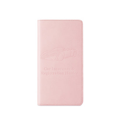 Car Registration and Insurance Holder - Premium PU Leather Vehicle Document Wallet - Slim Glove Box Organiser for Rego Papers, Logbook & ID Cards - Pink