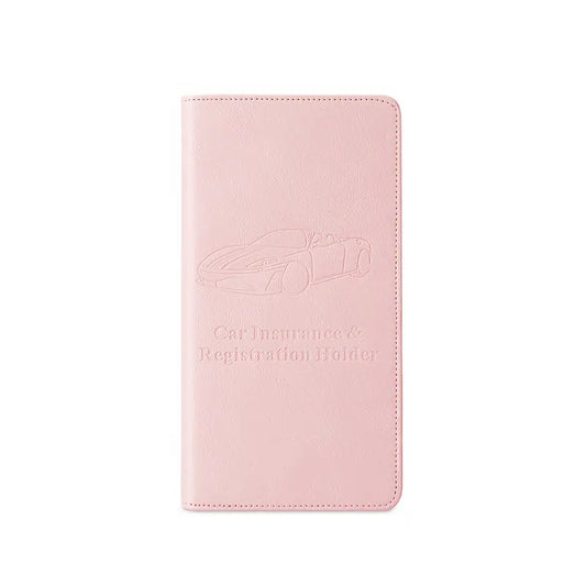 Car Registration and Insurance Holder - Premium PU Leather Vehicle Document Wallet - Slim Glove Box Organiser for Rego Papers, Logbook & ID Cards - Pink