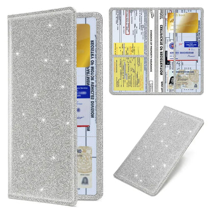 Car Registration and Insurance Holder Silver Glitter - Bling Vehicle Document Wallet - Slim Glove Box Organiser for Rego Papers & Travel IDs - Sparkle PU Leather Case - Image 8