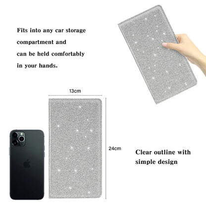 Car Registration and Insurance Holder Silver Glitter - Bling Vehicle Document Wallet - Slim Glove Box Organiser for Rego Papers & Travel IDs - Sparkle PU Leather Case - Image 9