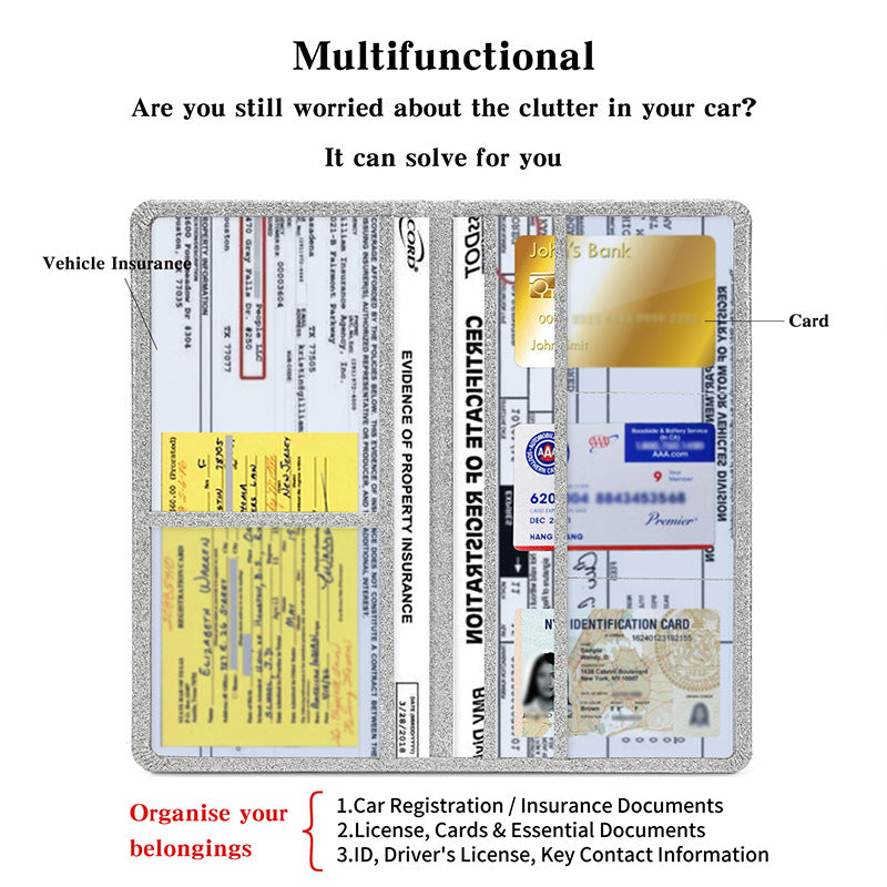 Car Registration and Insurance Holder Rose Red Glitter - Bling Vehicle Document Wallet - Slim Glove Box Organiser for Rego Papers, Logbook & ID Cards - Sparkle Pink PU Leather - Image 7
