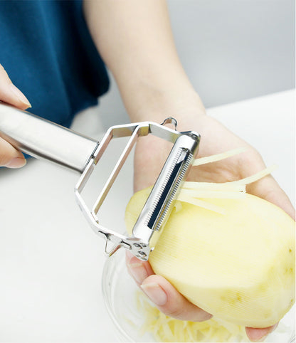 Premium Stainless Steel Dual Peeler & Julienne Cutter - 2-in-1 Vegetable Slicer with Swivel Blade - Heavy Duty Multi-Function Kitchen Tool for Potatoes, Carrots & Fruit - Image 3