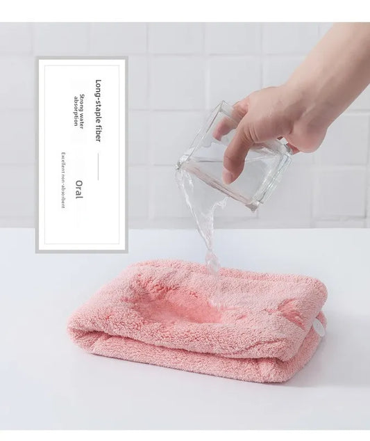 Soft Microfibre Hair Drying Towel Wrap - Super Absorbent Coral Fleece Turban with Secure Button - Quick Dry Bath Head Cap for Wet Hair & Spa - Pale Pink - Image 3