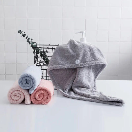 Soft Microfibre Hair Drying Towel Wrap - Super Absorbent Coral Fleece Turban with Secure Button - Quick Dry Bath Head Cap for Wet Hair & Spa - Crimson - Image 2