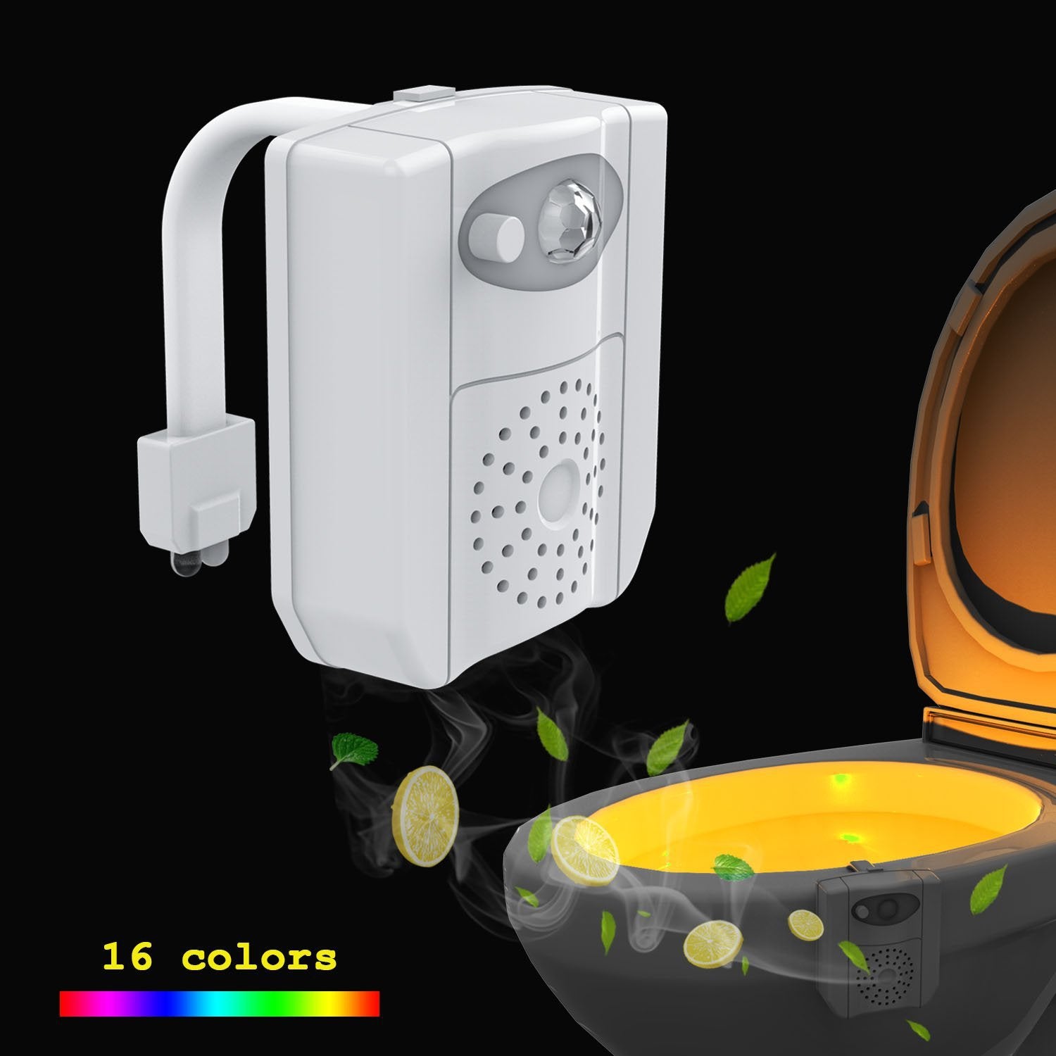 Motion Sensor Toilet Night Light 16 LED Colours - Bathroom Bowl Lamp with UV Sanitiser or Aromatherapy Options - Smart Home Gadget for Potty Training and Night Safety