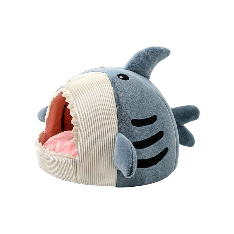 Novelty Shark Pet Cave Bed Enclosed Cozy Sleeping Nest for Cats and Small Dogs Soft Flannel Year Round Comfort Light Blue S Size - Image 3
