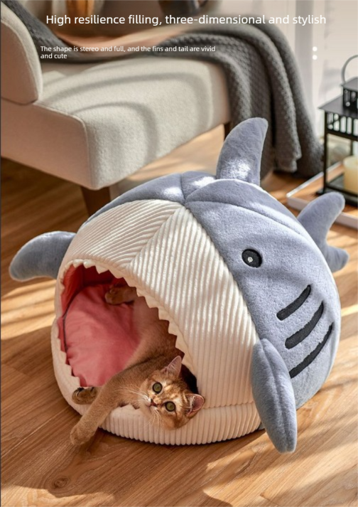Novelty Shark Pet Cave Bed Enclosed Cozy Sleeping Nest for Cats and Small Dogs Soft Flannel Year Round Comfort Light Blue S Size - Image 5