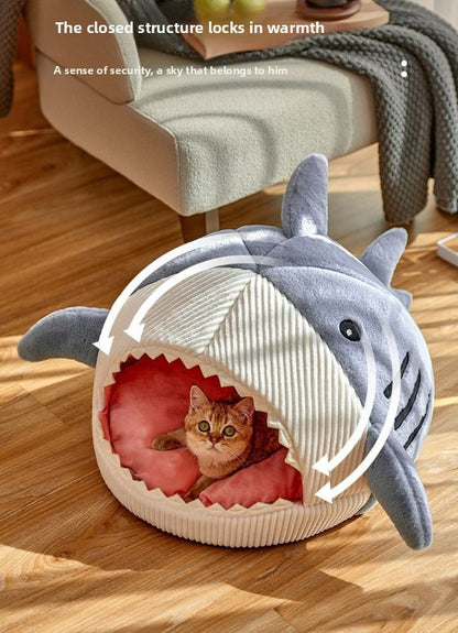 Novelty Shark Pet Cave Bed Enclosed Cozy Sleeping Nest for Cats and Small Dogs Soft Flannel Year Round Comfort Light Gray S Size - Image 5