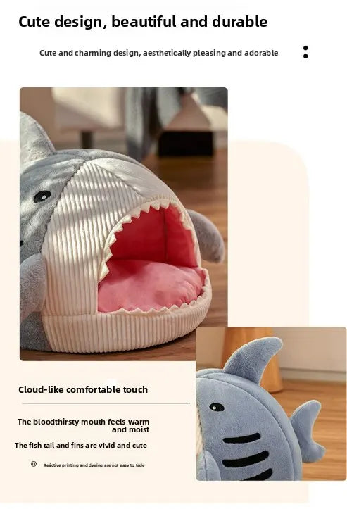 Novelty Shark Pet Cave Bed Enclosed Cozy Sleeping Nest for Cats and Small Dogs Soft Flannel Year Round Comfort Light Gray S Size - Image 7