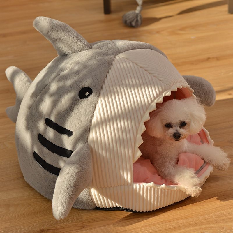 Novelty Shark Pet Cave Bed Enclosed Cozy Sleeping Nest for Cats and Small Dogs Soft Flannel Year Round Comfort Light Blue M Size - Image 4