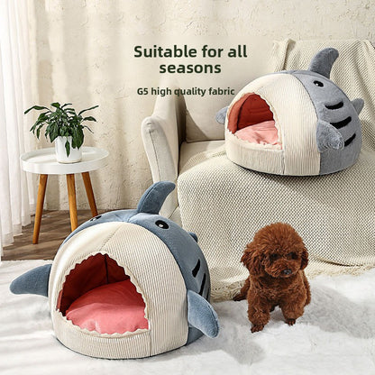 Novelty Shark Pet Cave Bed Enclosed Cozy Sleeping Nest for Cats and Small Dogs Soft Flannel Year Round Comfort Light Blue M Size - Image 6