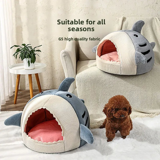Novelty Shark Pet Cave Bed Enclosed Cozy Sleeping Nest for Cats and Small Dogs Soft Flannel Year Round Comfort Light Blue M Size - Image 6