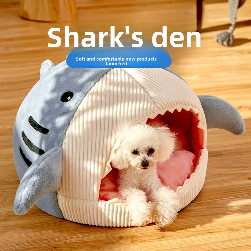 Novelty Shark Pet Cave Bed Enclosed Cozy Sleeping Nest for Cats and Small Dogs Soft Flannel Year Round Comfort Light Blue M Size - Image 7