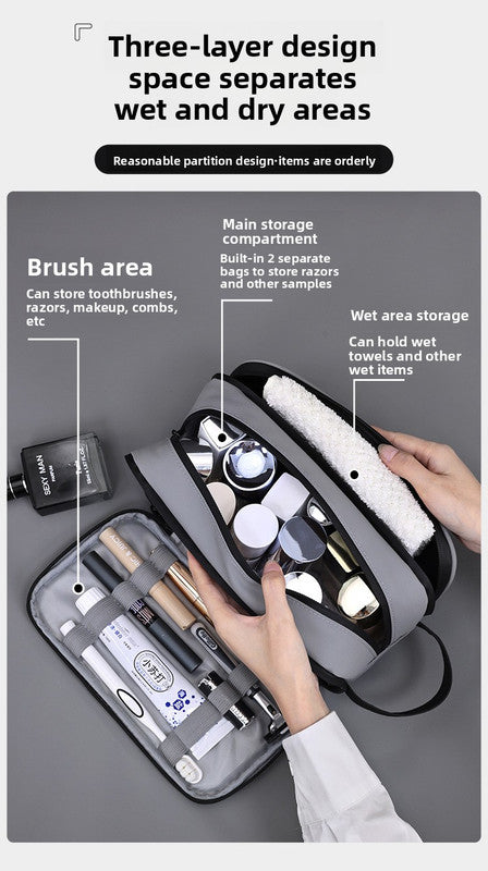 Large Waterproof Men's Toiletry Bag 3-Layer Travel Dopp Kit with Wet Dry Separation Portable Shower Organiser for Gym Business & Holiday Grey - Image 7
