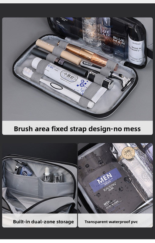 Large Waterproof Men's Toiletry Bag 3-Layer Travel Dopp Kit with Wet Dry Separation Portable Shower Organiser for Gym Business & Holiday Grey - Image 9