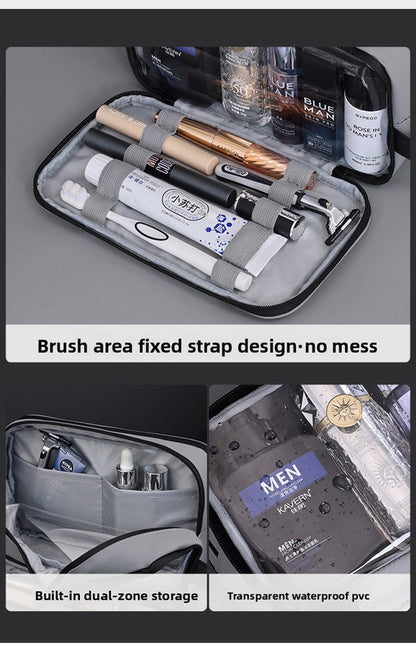Large Waterproof Men's Toiletry Bag 3-Layer Travel Dopp Kit with Wet Dry Separation Portable Shower Organiser for Gym Business & Holiday Grey - Image 9