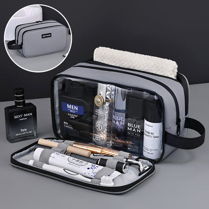 Large Waterproof Men's Toiletry Bag 3-Layer Travel Dopp Kit with Wet Dry Separation Portable Shower Organiser for Gym Business & Holiday Black - Image 2