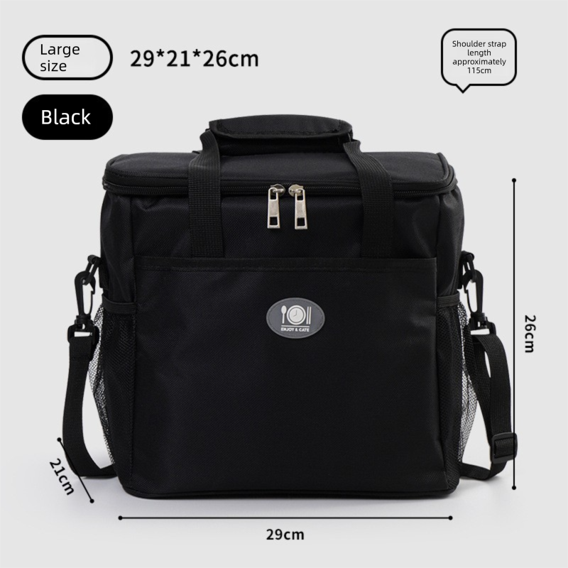 Large Insulated Cooler Bag Thermal Lunch Tote 16L Capacity with Adjustable Shoulder Strap for Picnics Camping & Work Black