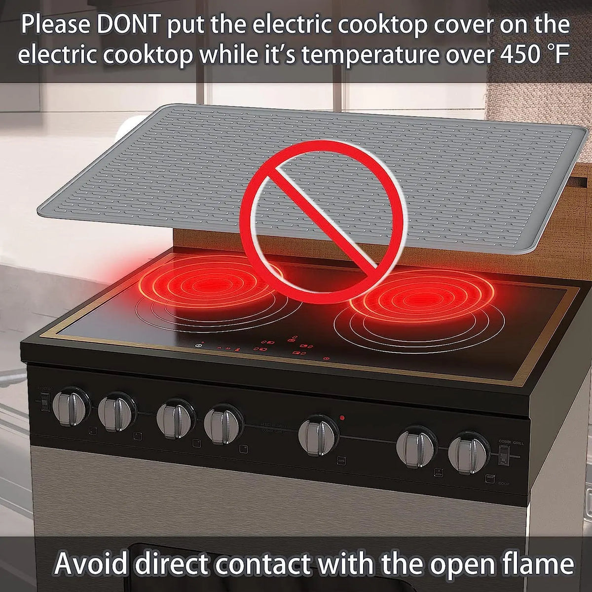 Silicone Stove Top Cover 92x52cm Heat Resistant Electric Cooktop Protector Mat for Kitchen Benchtop and Laundry Black - Image 4