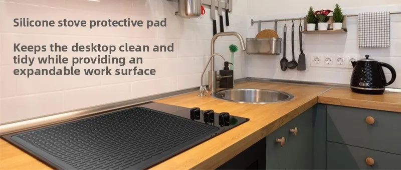 Silicone Stove Top Cover 92x52cm Heat Resistant Electric Cooktop Protector Mat for Kitchen Benchtop and Laundry Black - Image 8