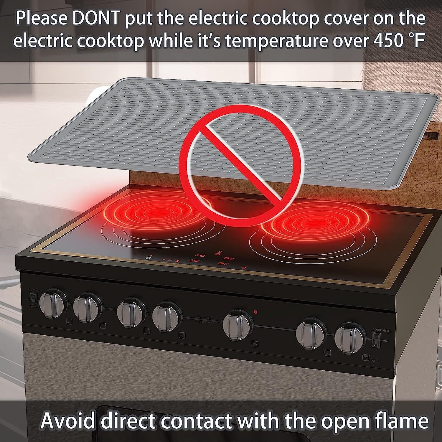 Silicone Stove Top Cover 71x50x0.3cm Heat Resistant Electric Cooktop Protector Mat for Kitchen Benchtop and Laundry Dark gray - Image 4
