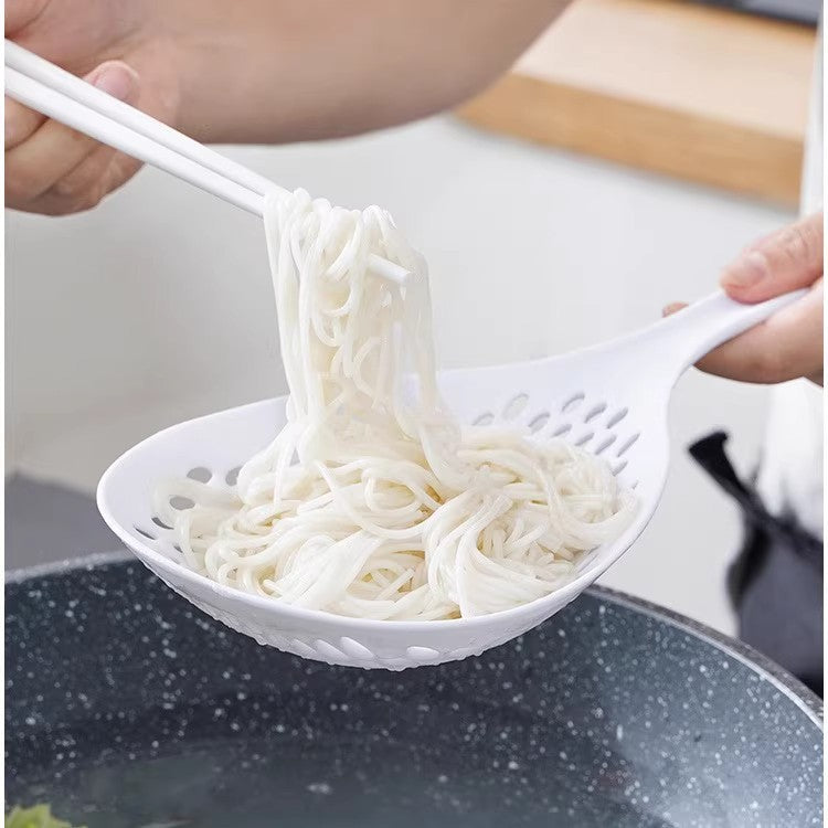 2 Pack Large Skimmer Slotted Spoon Colander Scoop - Long Handle Heat Resistant Food Strainer for Pasta, Noodles & Dumplings - White & Orange - Image 2