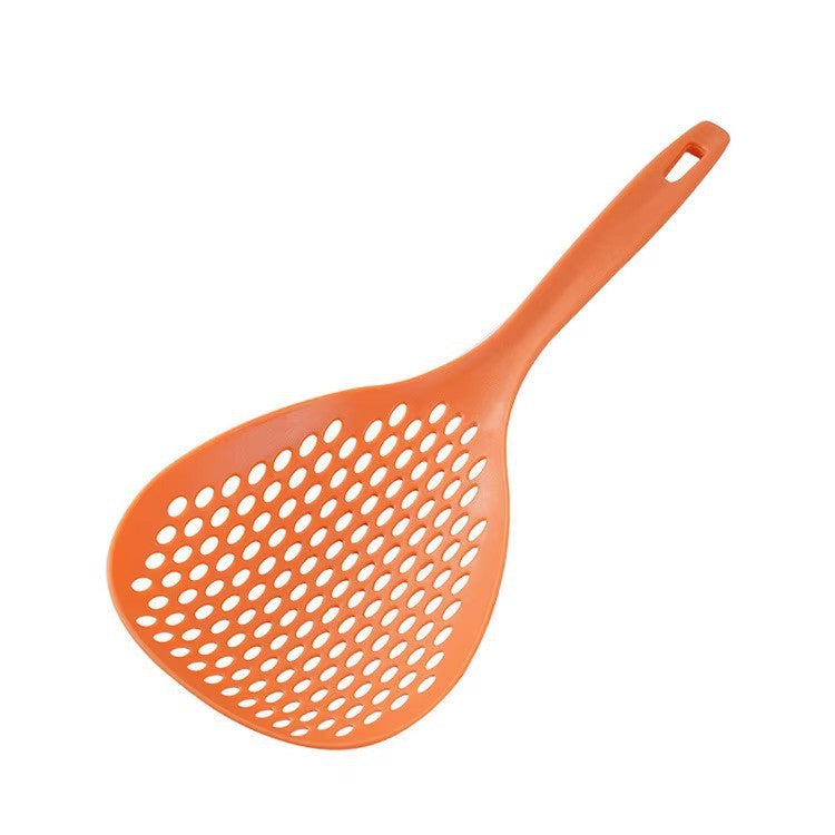 2 Pack Large Skimmer Slotted Spoon Colander Scoop - Long Handle Heat Resistant Food Strainer for Pasta, Noodles & Dumplings - White & Orange - Image 3