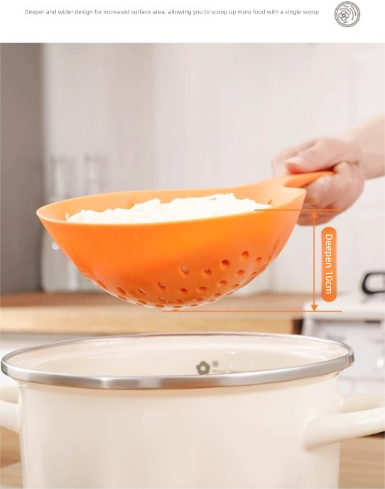2 Pack Large Skimmer Slotted Spoon Colander Scoop - Long Handle Heat Resistant Food Strainer for Pasta, Noodles & Dumplings - White & Orange - Image 4