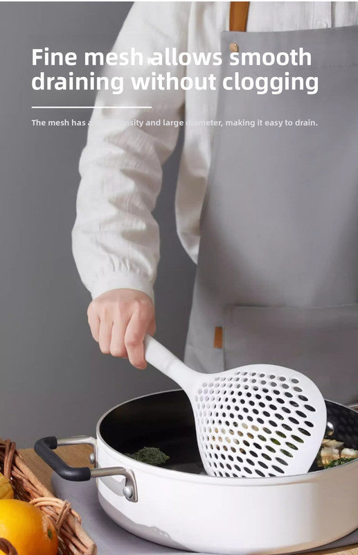 2 Pack Large Skimmer Slotted Spoon Colander Scoop - Long Handle Heat Resistant Food Strainer for Pasta, Noodles & Dumplings - White & Orange - Image 7