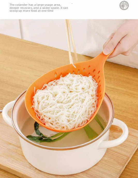 2 Pack Large Skimmer Slotted Spoon Colander Scoop - Long Handle Heat Resistant Food Strainer for Pasta, Noodles & Dumplings - White & Orange - Image 9