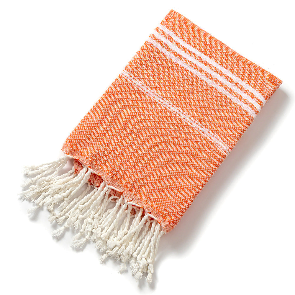 3 Pack Turkish Style Beach Towel Set 90x180cm - Quick Dry Lightweight Large Peshtemal Bath Sheet with Tassels - Brown, Blue&Orange - Image 3