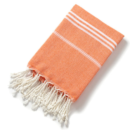 3 Pack Turkish Style Beach Towel Set 90x180cm - Quick Dry Lightweight Large Peshtemal Bath Sheet with Tassels - Brown, Blue&Orange - Image 3