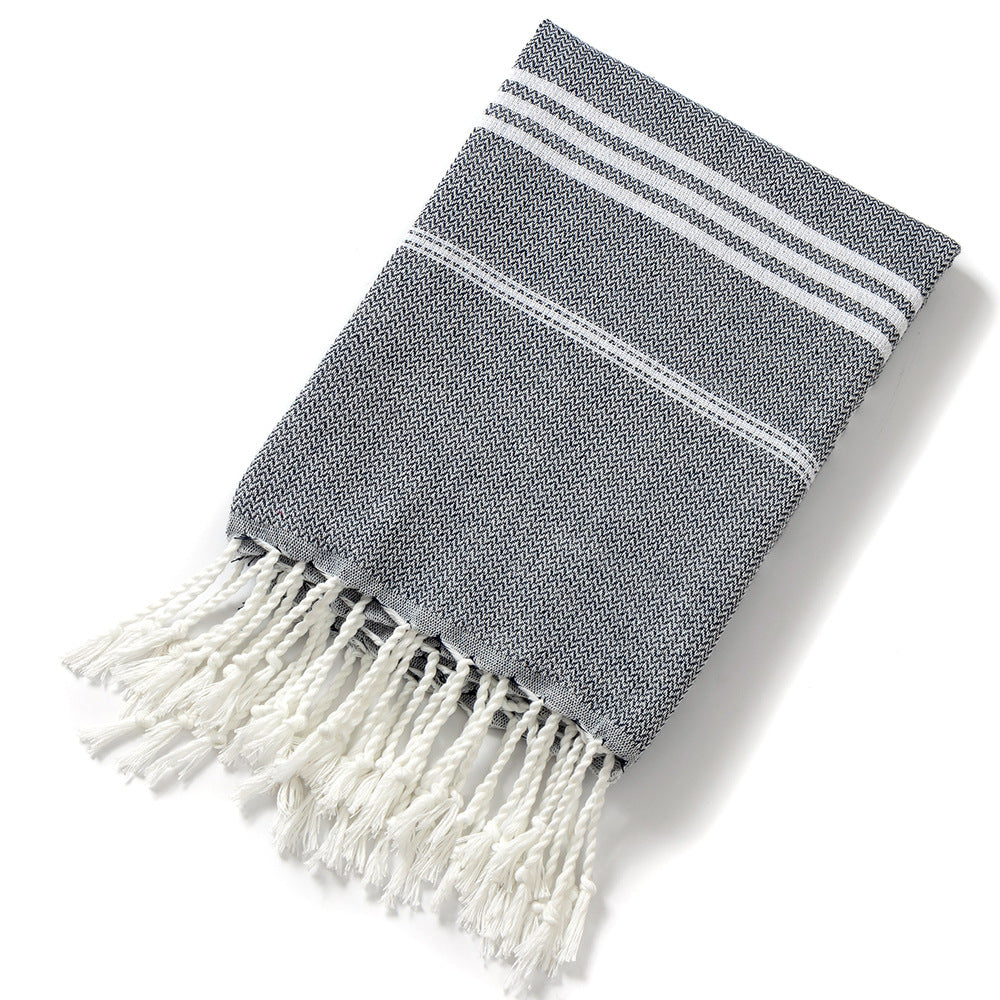 3 Pack Turkish Style Beach Towel Set 90x180cm - Quick Dry Lightweight Large Peshtemal Bath Sheet with Tassels - Royal blue, Black & Green - Image 2
