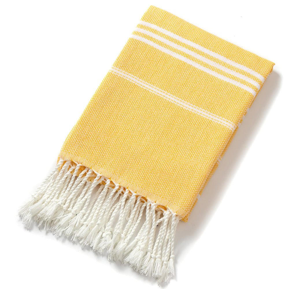 3 Pack Turkish Style Beach Towel Set 90x180cm - Quick Dry Lightweight Large Peshtemal Bath Sheet with Tassels - Rose red, Yellow & Light Yellow - Image 2