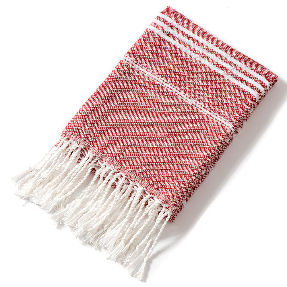 3 Pack Turkish Style Beach Towel Set 90x180cm - Quick Dry Lightweight Large Peshtemal Bath Sheet with Tassels - Red, Light Purple & Light Blue