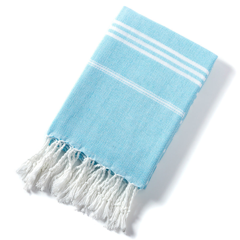 3 Pack Turkish Style Beach Towel Set 90x180cm - Quick Dry Lightweight Large Peshtemal Bath Sheet with Tassels - Red, Light Purple & Light Blue - Image 3