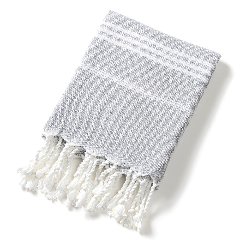 3 Pack Turkish Style Beach Towel Set 90x180cm - Quick Dry Lightweight Large Peshtemal Bath Sheet with Tassels - Emerald green, Light Gray & Pink - Image 2