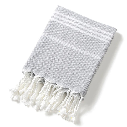 3 Pack Turkish Style Beach Towel Set 90x180cm - Quick Dry Lightweight Large Peshtemal Bath Sheet with Tassels - Emerald green, Light Gray & Pink - Image 2
