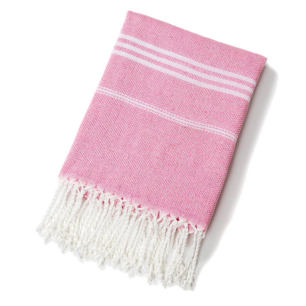 3 Pack Turkish Style Beach Towel Set 90x180cm - Quick Dry Lightweight Large Peshtemal Bath Sheet with Tassels - Emerald green, Light Gray & Pink - Image 3