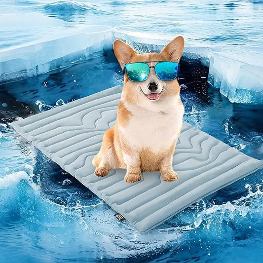 2 Pack Medium Dog Cooling Mat 91x58cm - Reversible Self Cooling & Warm Pet Bed Pad - Beige & Bipolar Blue Crate Liner for Breeds up to 20kg - Image 2