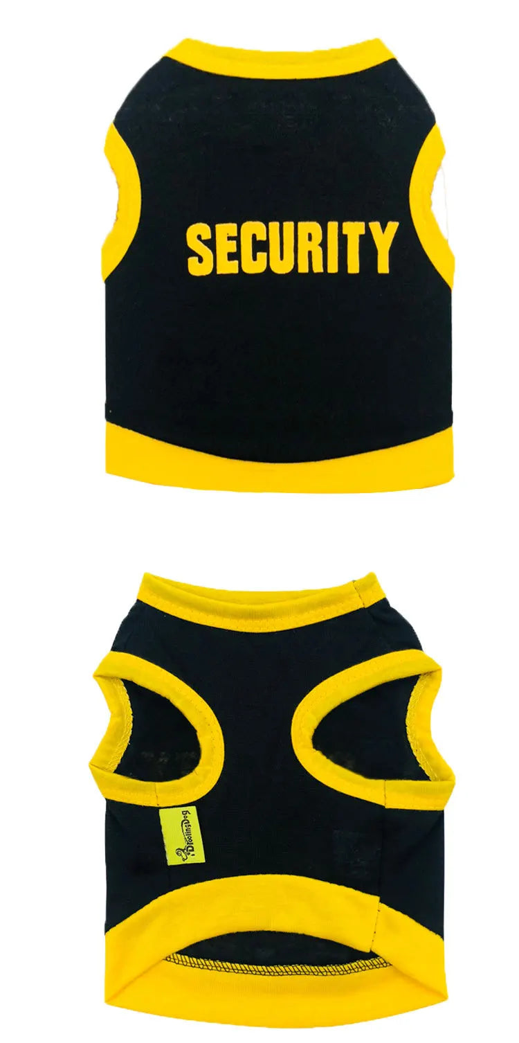 2 Pack Cotton Dog Vest Security Print - Black with Yellow Trim & Pink with Black Trim - Size XS Summer Puppy Tank Top