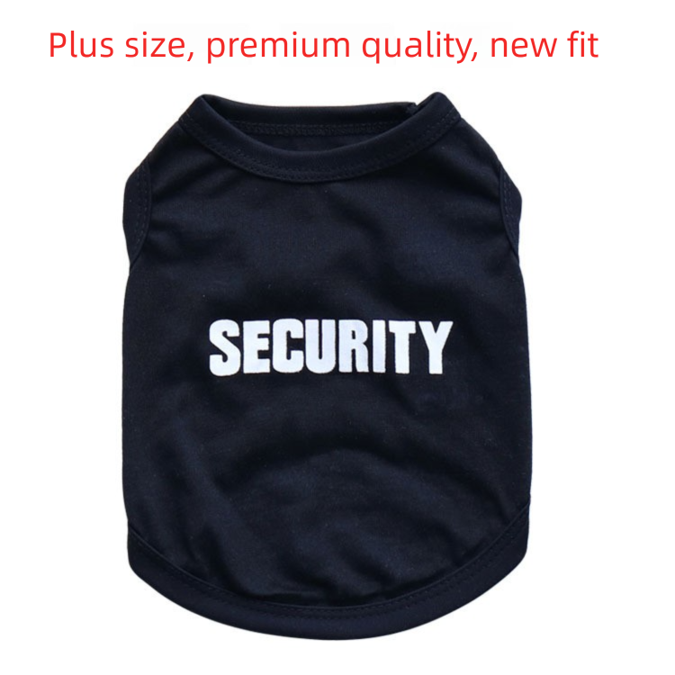 2 Pack Security Printed Pet Vest - Black & Yellow with Orange Trim - Breathable Cotton Dog T-Shirt Summer Apparel for Small to Medium Breeds - Size L (Chest 51cm)