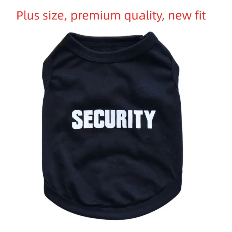 2 Pack Security Printed Pet Vest - Black & Yellow with Orange Trim - Breathable Cotton Dog T-Shirt Summer Apparel for Small to Medium Breeds - Size L (Chest 51cm)