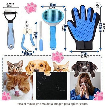 5-in-1 Pet Grooming Kit Pink - Stainless Steel Deshedding Rake, Self-Cleaning Slicker Brush, Grooming Glove & Nail Trimmer Set for Dogs & Cats - Image 3