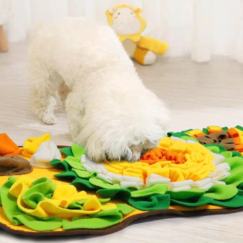 Interactive Dog Snuffle Mat Bone Shape 64x43cm - Slow Feeder & Foraging Puzzle Toy - Golden Yellow Fleece Nosework Pad for Anxiety Relief & Mental Stimulation - Image 2