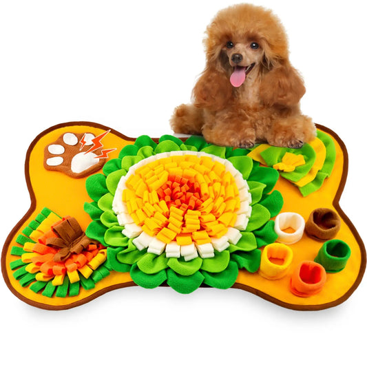 Interactive Dog Snuffle Mat Bone Shape 64x43cm - Slow Feeder & Foraging Puzzle Toy - Golden Yellow Fleece Nosework Pad for Anxiety Relief & Mental Stimulation - Image 3