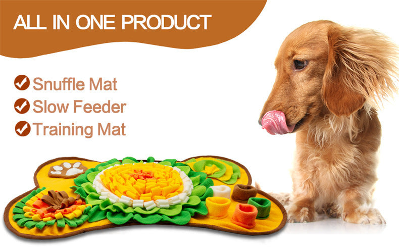 Interactive Dog Snuffle Mat Bone Shape 64x43cm - Slow Feeder & Foraging Puzzle Toy - Golden Yellow Fleece Nosework Pad for Anxiety Relief & Mental Stimulation - Image 4
