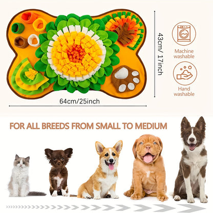 Interactive Dog Snuffle Mat Bone Shape 64x43cm - Slow Feeder & Foraging Puzzle Toy - Golden Yellow Fleece Nosework Pad for Anxiety Relief & Mental Stimulation - Image 5